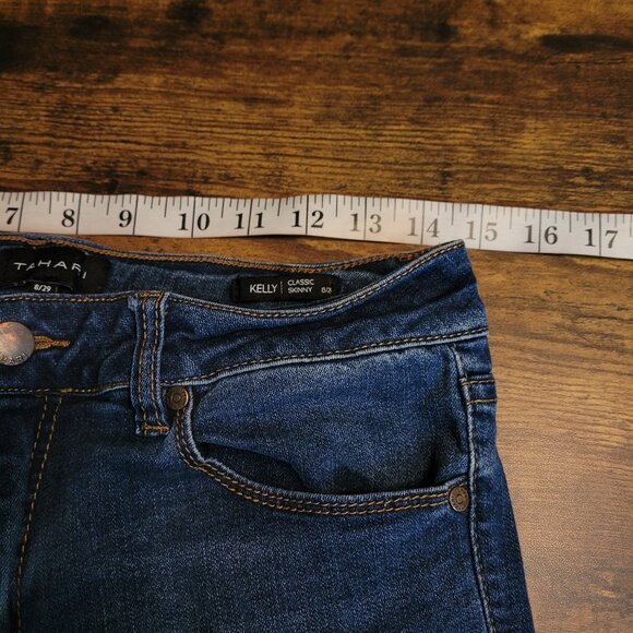 Tahari Jeans Size 8 Kelly Classic Skinny Mid Rise Medium Dark Wash Stretch Denim - Picture 6 of 11